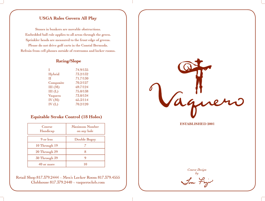 Vaquero Club Yardage Card